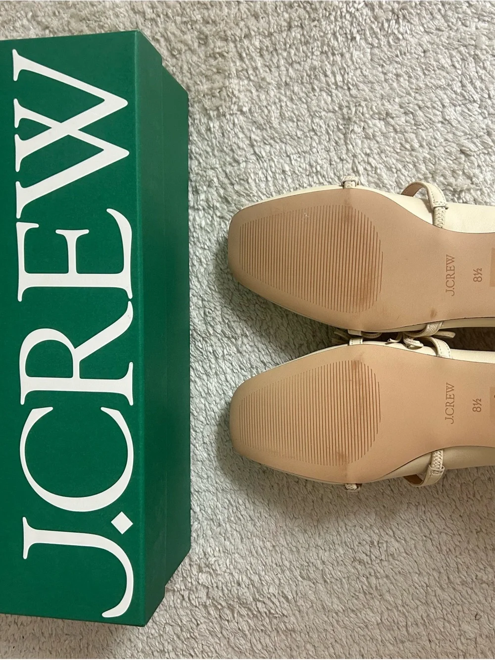 J.Crew Women's Cream Square-Toe Mary Jane Flats with Bows